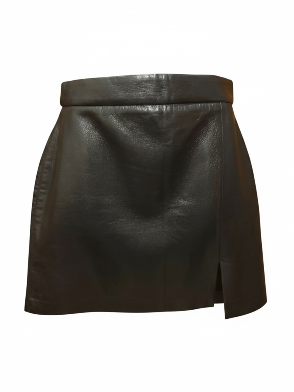 Wilfred Black Faux Leather Mini Skirt with Side Slit Detail